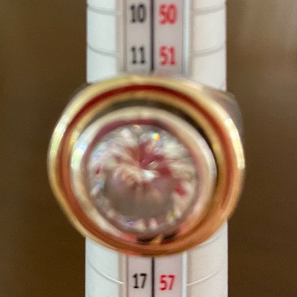 Charles Krypell Sterling Silver 14K Yellow Gold Round Crystal Ring - Picture 9 of 10